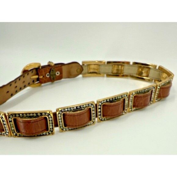 Vintage RARE 1990’s SAND CASTLE Studded Brass  Leather Rhinestone 1.25\